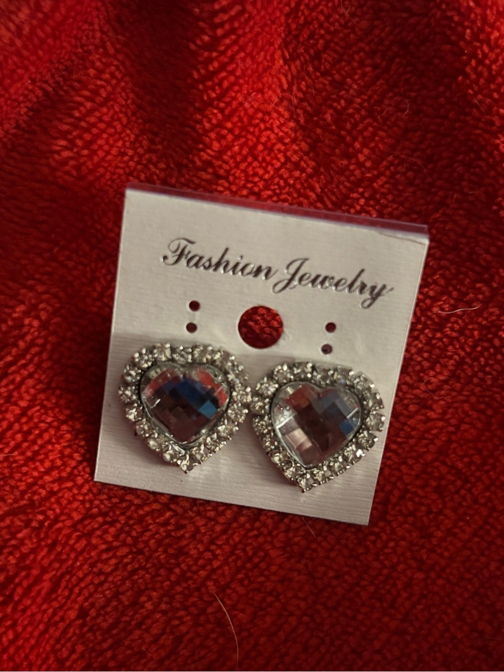 Fashion Jewelry Silver Heart Crystal Stud Earrings - Clear